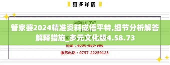 管家婆2024精准资料成语平特,细节分析解答解释措施_多元文化版4.58.73