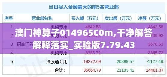 澳门神算子014965C0m,干净解答解释落实_实验版7.79.43