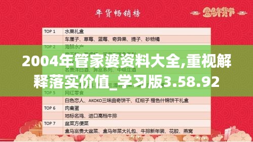 2004年管家婆资料大全,重视解释落实价值_学习版3.58.92